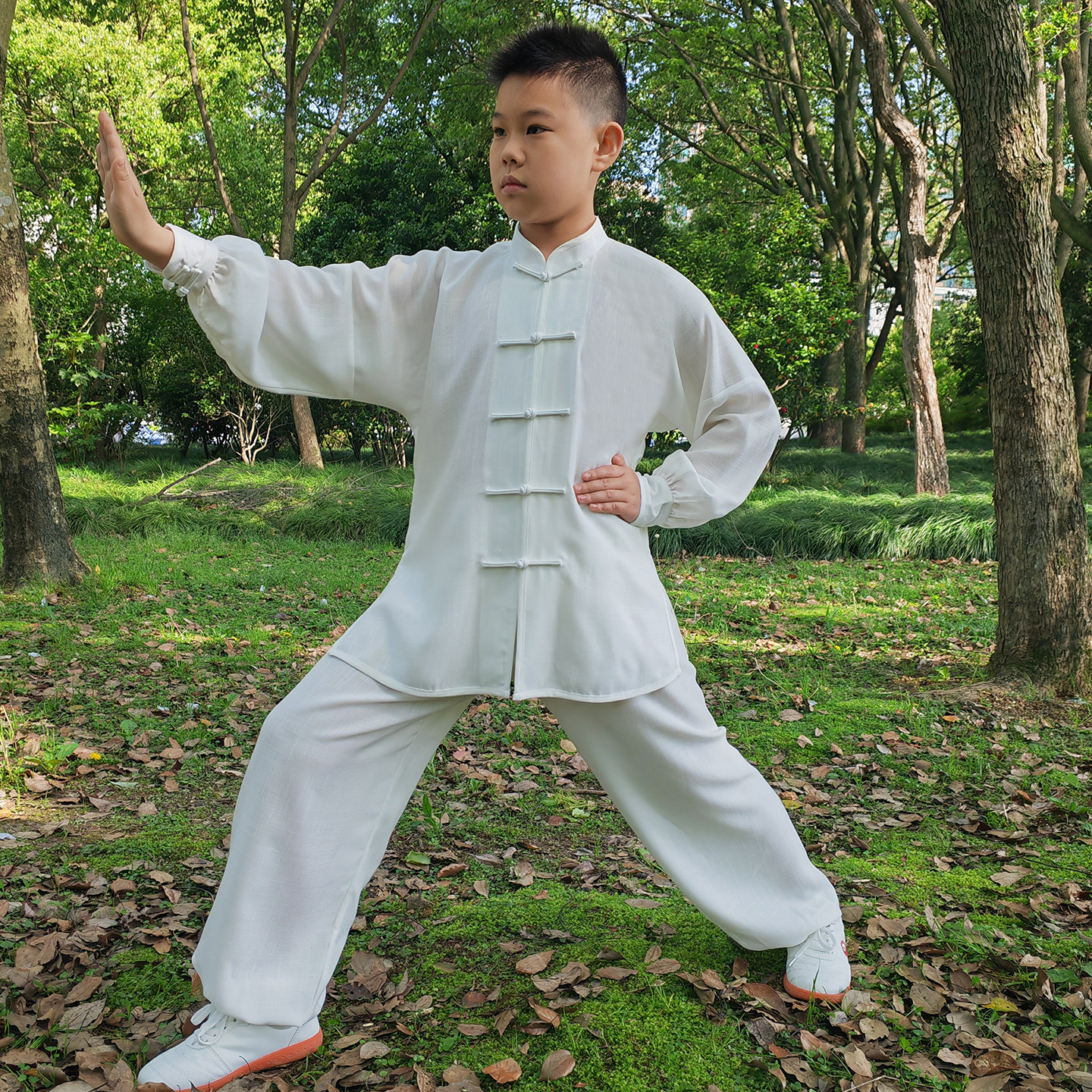 学生儿童棉麻春夏季节太极表演服图片