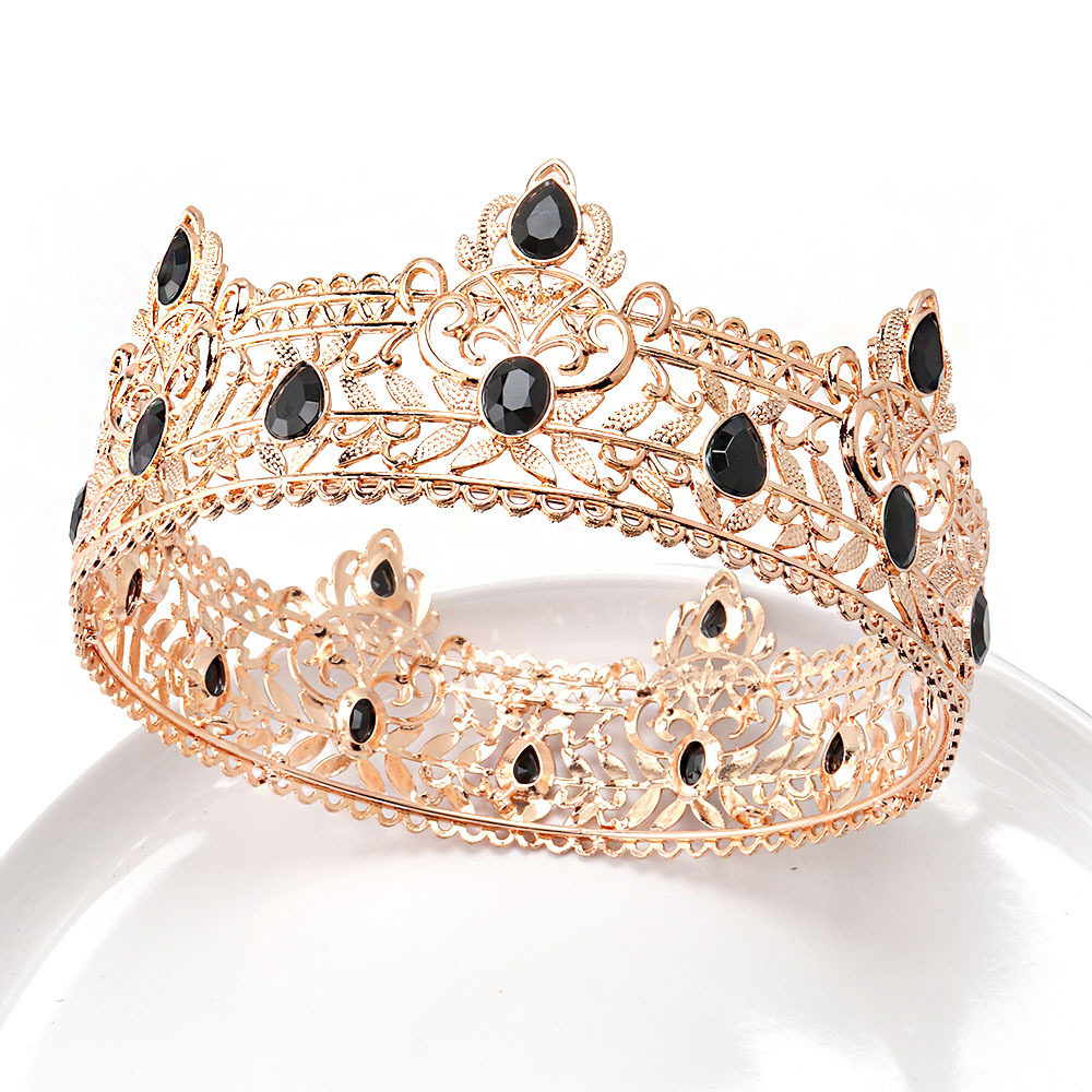 新款男士国王合金大皇冠皇室巴洛克玫瑰金王子王冠大气圆冠女发饰