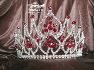 皇族欧美新品进口水钻红宝石选美新娘影楼颁奖女大皇冠王妃