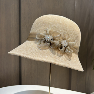 甜美花朵渔夫帽圆顶卷边盆帽女士百搭遮阳防晒帽子夏季 韩版 针织帽