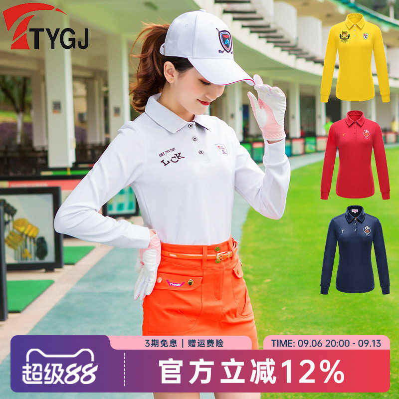 TTYGJ高尔夫服装秋冬款百搭女士长袖T恤POLO衫 白色运动球服上衣