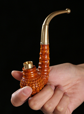 老竹根手工打磨竹子文玩老式老款烟斗烟铜烟杆旱烟过滤嘴一体烟袋