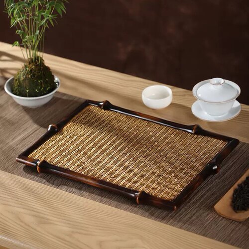 轻奢竹编席面筇竹奉茶盘茶台防水