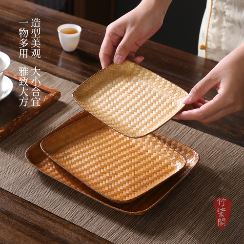 手工干果点心碟收纳竹编果盘