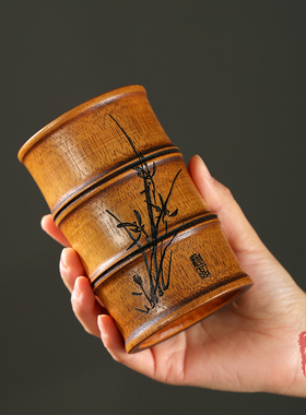 大漆复古竹编六君子茶筒竹茶具竹根桶笔筒茶道桶茶则竹筒茶具配件