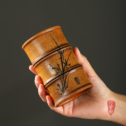 大漆复古竹编六君子茶筒竹茶具竹根桶笔筒茶道桶茶则竹筒茶具配件