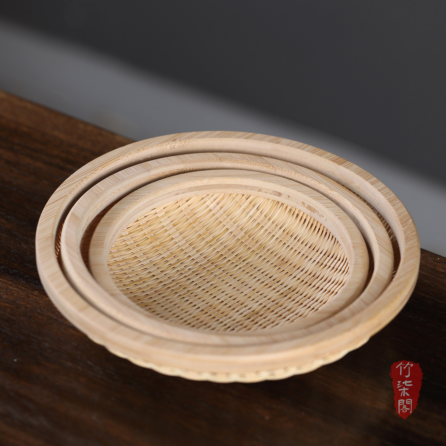 竹编果盘手工编织竹筐圆形馒头筐图片