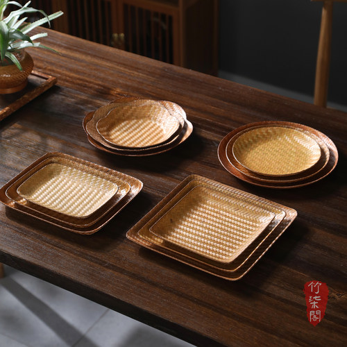 手工干果点心碟收纳竹编果盘