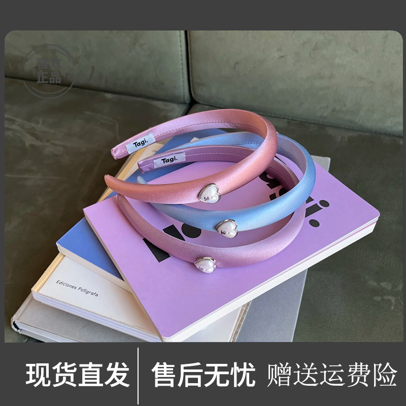 新款Tagi.爱心怦怦发箍想象镶钻珍珠鼓鼓质感真丝高颅顶女士头箍