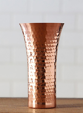 新泻制 纯铜啤酒杯 职人手打锤目纹 冷饮杯 asahi 日本直邮