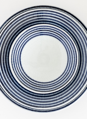 和山窑蓝驹蘸料碟/5寸盘/6寸盘波佐见烧圆形条纹日本直邮