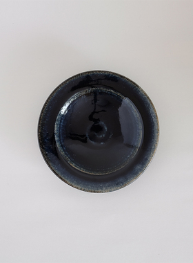 益子烧 阿久津忠男 琉璃茶点餐碟 作家陶艺 圆形边碟杯托日本直邮
