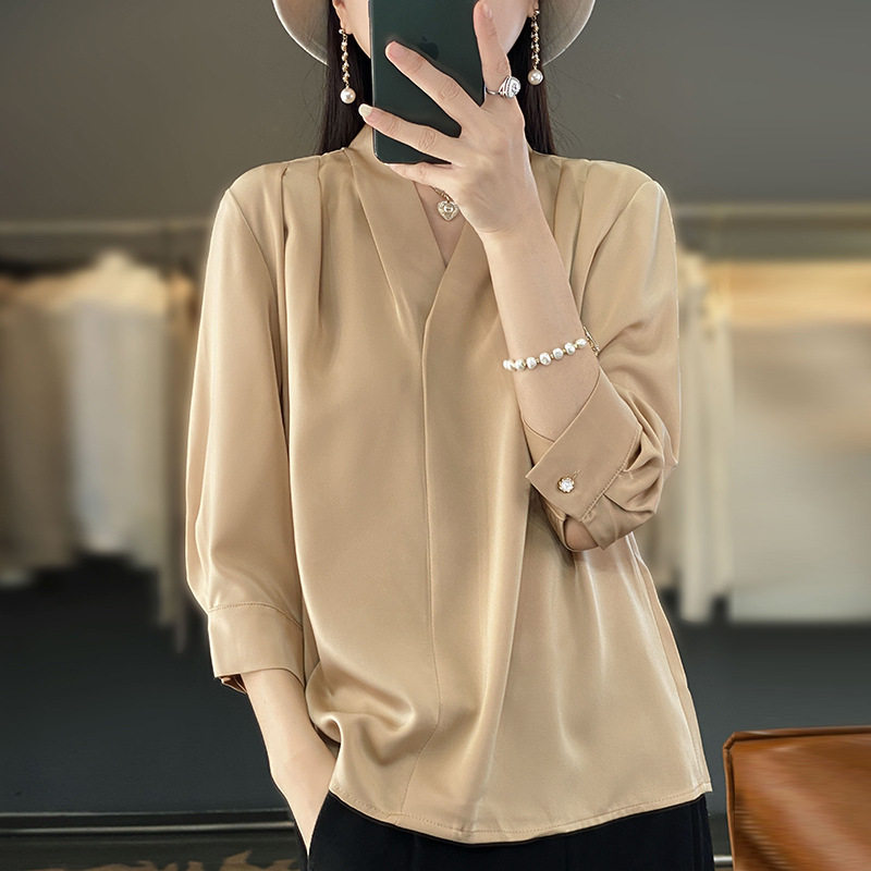 潮唯品会特卖清仓处理断码职业七分袖真丝衬衫女装品牌正品夏新款