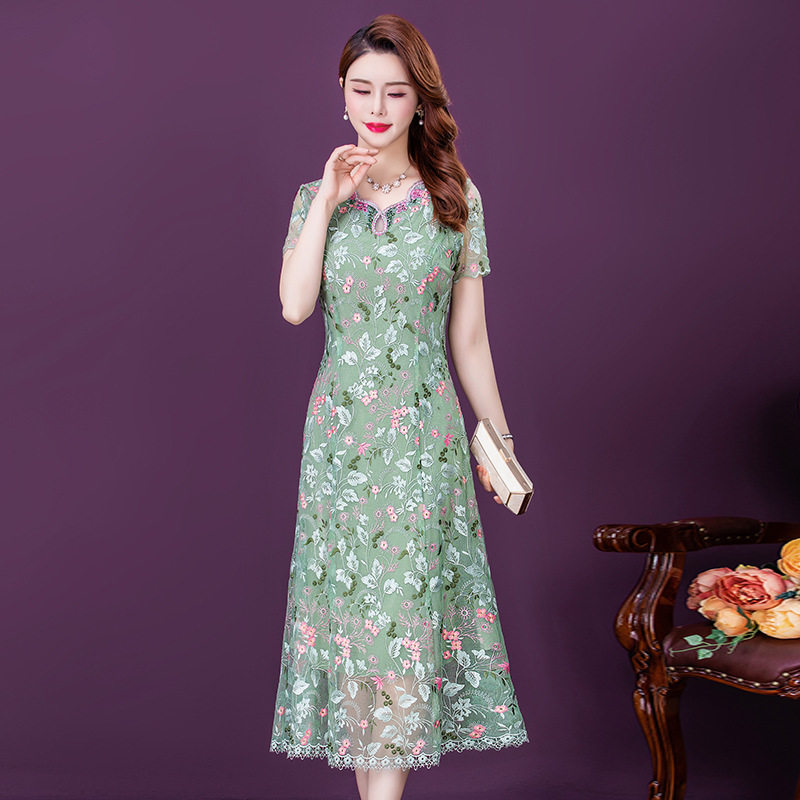 唯品会特卖清仓处理断码短袖刺绣网纱高端高档连衣裙女装品牌正品