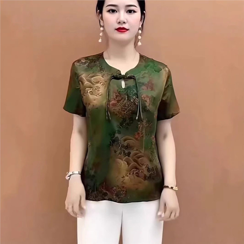 唯品会特卖清仓处理断码短袖香云纱桑蚕丝真丝上衣女装品牌正品夏