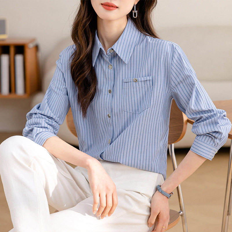 唯品会特卖清仓特价处理断码长袖职业条纹衬衫女装品牌正品夏新款