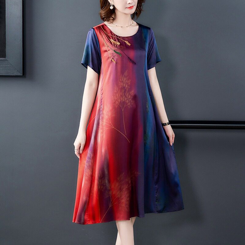 潮唯品会特卖清仓特价处理断码短袖真丝桑蚕丝连衣裙女装品牌正品