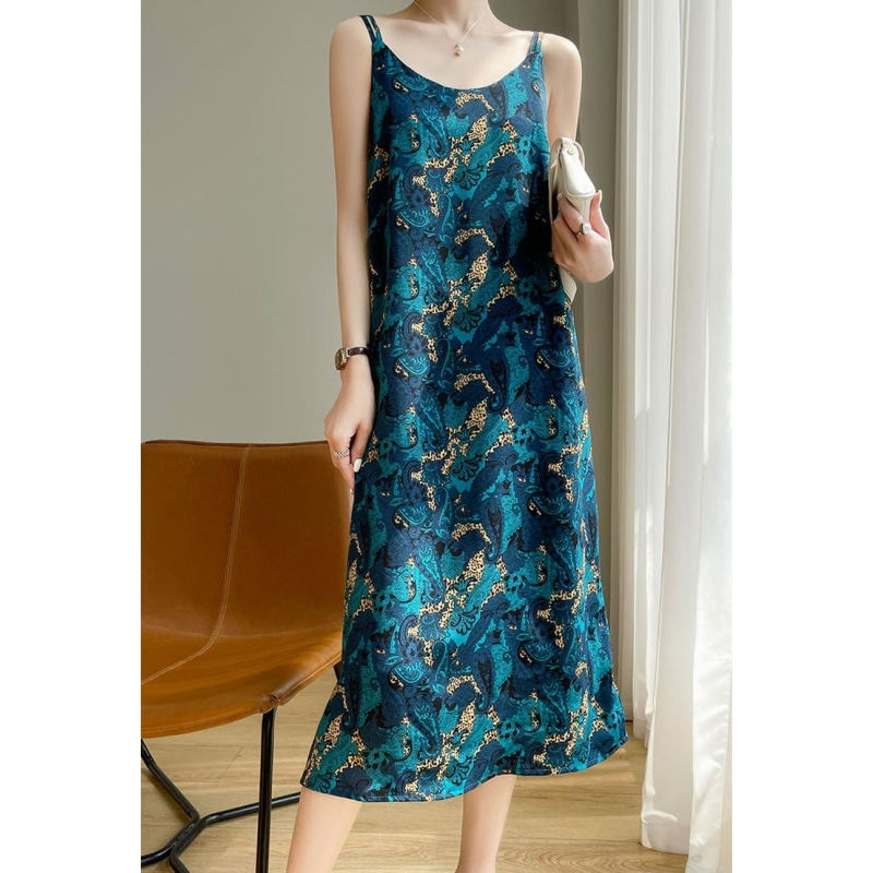 官网特卖唯品会京东无袖真丝桑蚕丝连衣裙断码夏女装千百惠旗舰店