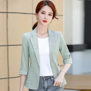 潮唯品会官网特卖短款单薄棉麻小西装外套断码夏女装千百惠旗舰店