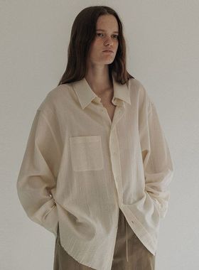 现货moia纯色外搭衬衫韩版小众休闲宽松百搭复古翻领长袖衬衣女