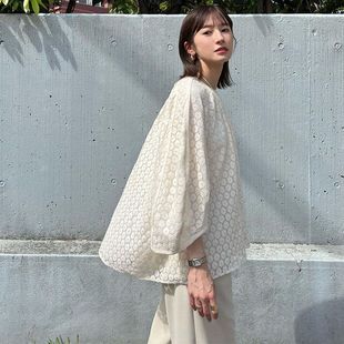 夏季新款clane松本惠奈蕾丝衬衫气质通勤泡泡袖上衣
