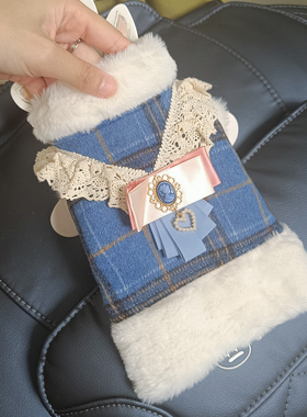 泡米酱复古宫廷马甲宠物衣服狗狗泰迪比熊猫咪蓝色儿子绒绒外套