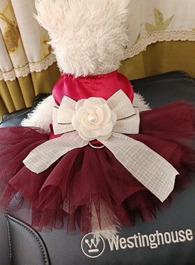 泡米酱礼服婚纱裙宠物狗狗衣服泰迪比熊猫咪裙子约克夏红色公主裙