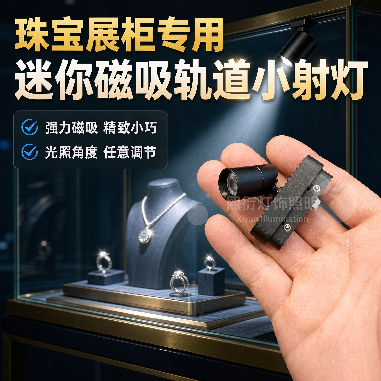 24V迷你磁吸轨道小射灯led珠宝首饰展柜灯嵌入式明装圆形手办柜台