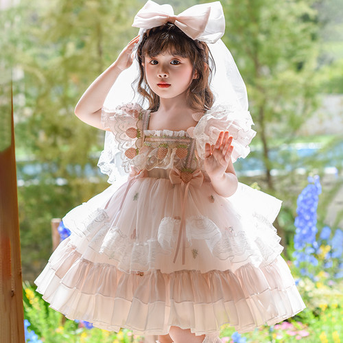 女童草莓泡芙蓬蓬公主裙