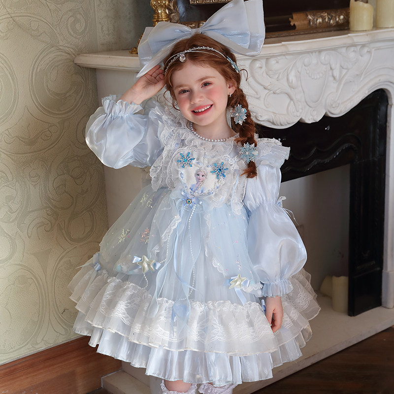 女童春装新款爱莎公主裙 儿童洋气蓬蓬纱洛丽塔生日礼服连衣裙子