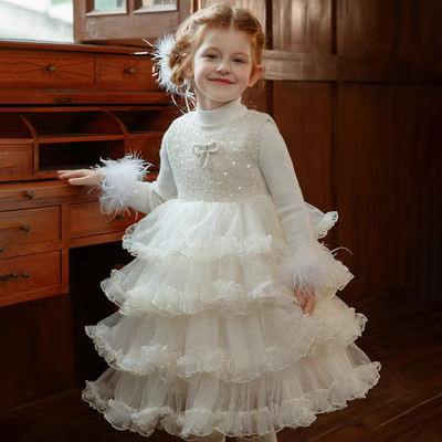 女童秋冬公主裙 2025秋冬儿童装女孩蓬蓬纱生日花童礼服连衣裙子