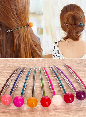 阿兹娜AZNAVOUR韩国正品棒棒糖盘发一字发夹圆球顶夹撞色马尾横夹