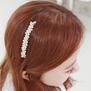 韩国东大门 复古珍珠发箍投顾女后脑勺盘蝴蝶发卡头花发夹头饰