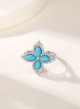 绿松石四叶草锆石戒指