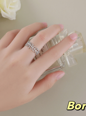 叶子戒指女小众设计高级感 轻奢复古可调节开口简约气质细叶锆石