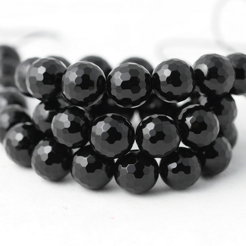 128切面天然黑玛瑙散珠手串材料