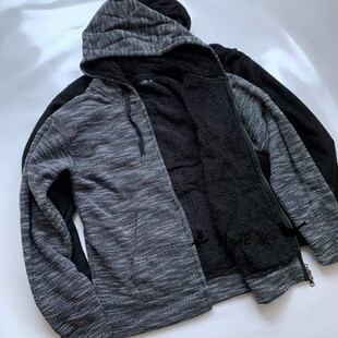 日单 冬季男士加绒保暖加厚连帽运动毛绒开衫卫衣夹克衫外套