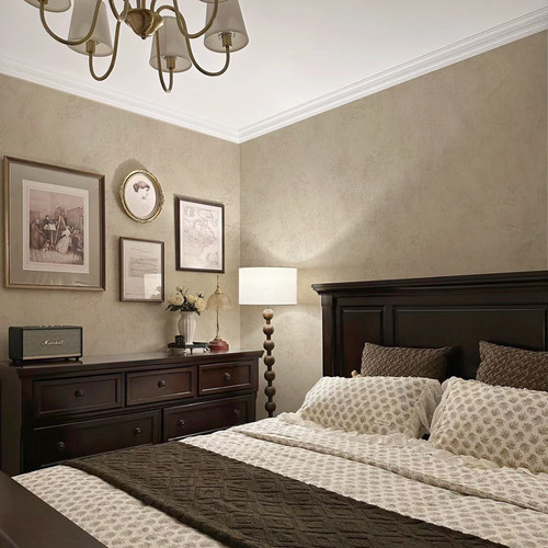 美式复古墙布无缝全屋卧室客厅壁布2026新款高档法式欧式焦糖色L2