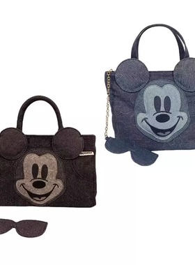 miniso名创优品迪士尼米奇黑色牛仔长方型斜挎包蓝色牛仔T型手提