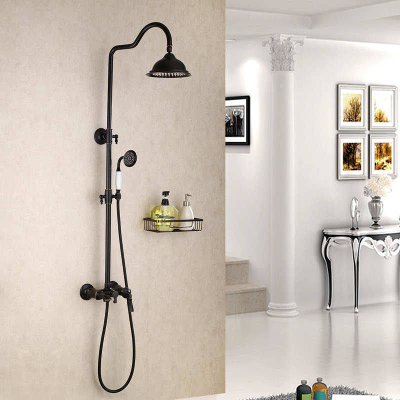 香巴拉欧式复古黑古铜色淋浴龙头卫生间全铜美式仿古花洒套装