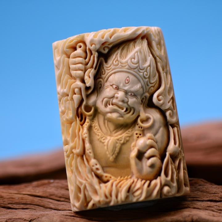 金刚明王大黑天猛犸牙天然材料手工雕刻精品新款吊坠挂牌原皮精雕