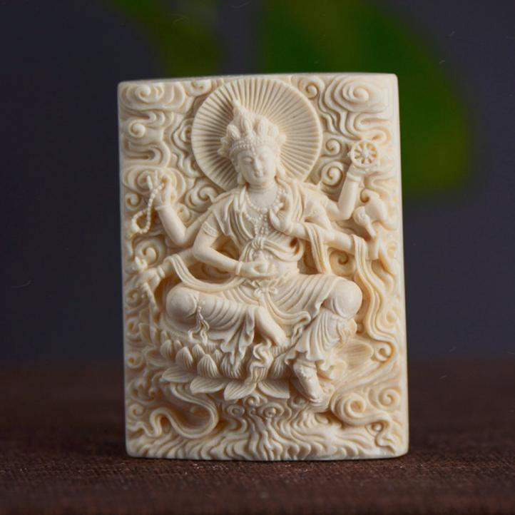 精雕手作千手观音猛犸牙天然材料手工雕刻精品新款吊坠原皮精雕