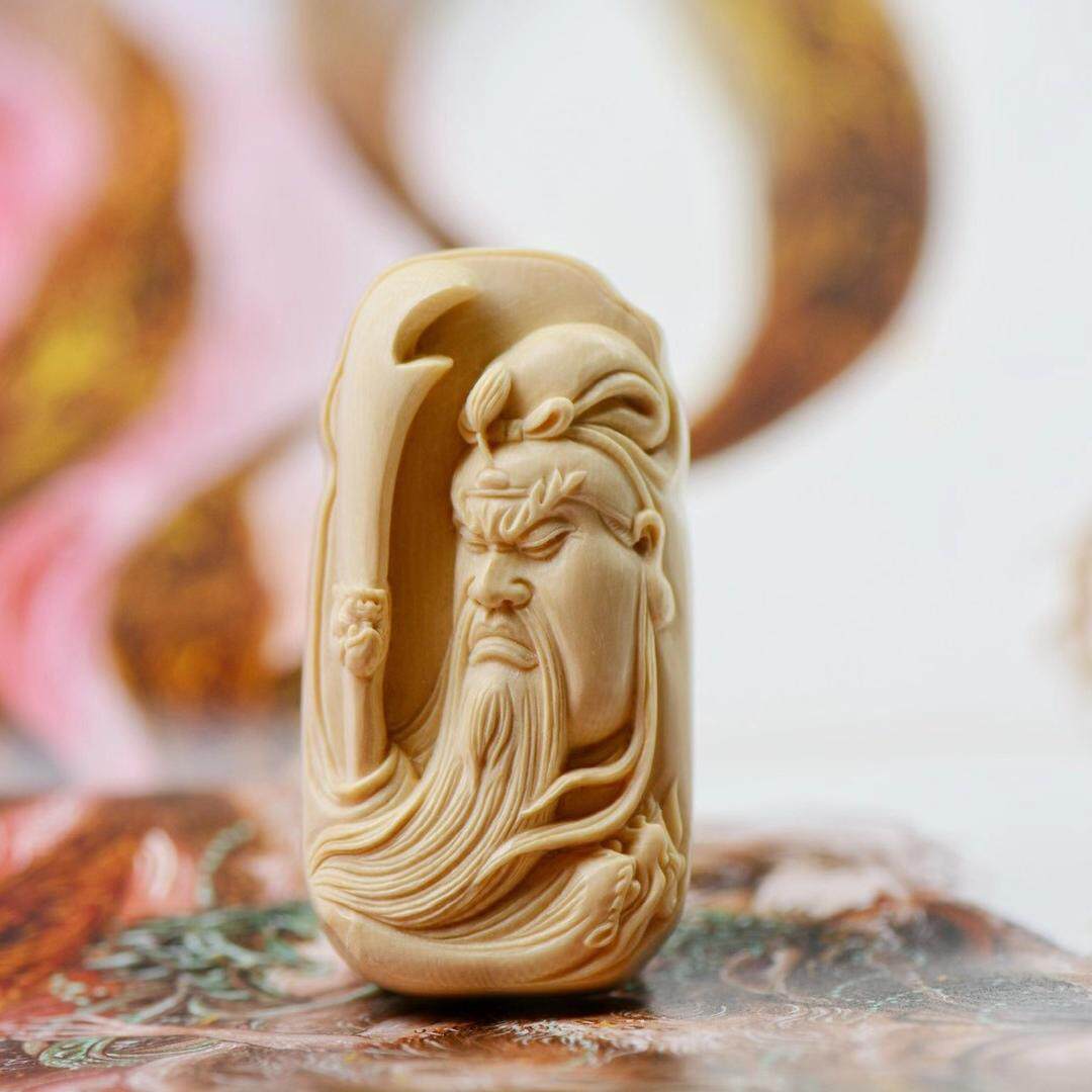 咖啡蓝牙关公猛犸牙天然材料手工雕刻精品新款吊坠挂牌原皮精雕