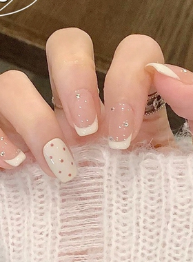 成品水钻波点拆卸穿戴式指甲片24片短甲穿戴甲法式白边美甲甲片
