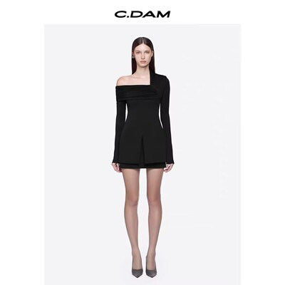 TURIGHT买手店26SS现货CHATS by CDAM 小众极简风单肩褶皱长袖T恤