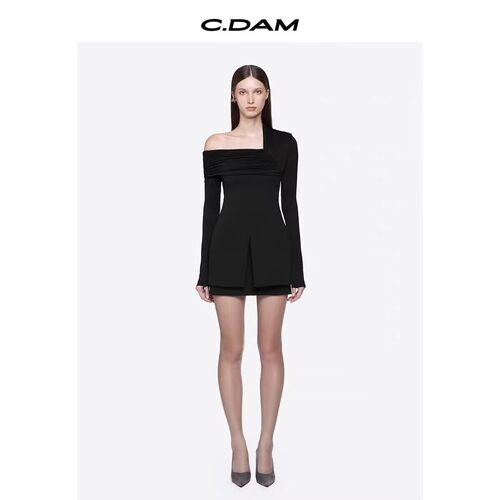 TURIGHT买手店26SS现货CHATS by CDAM 小众极简风单肩褶皱长袖T恤