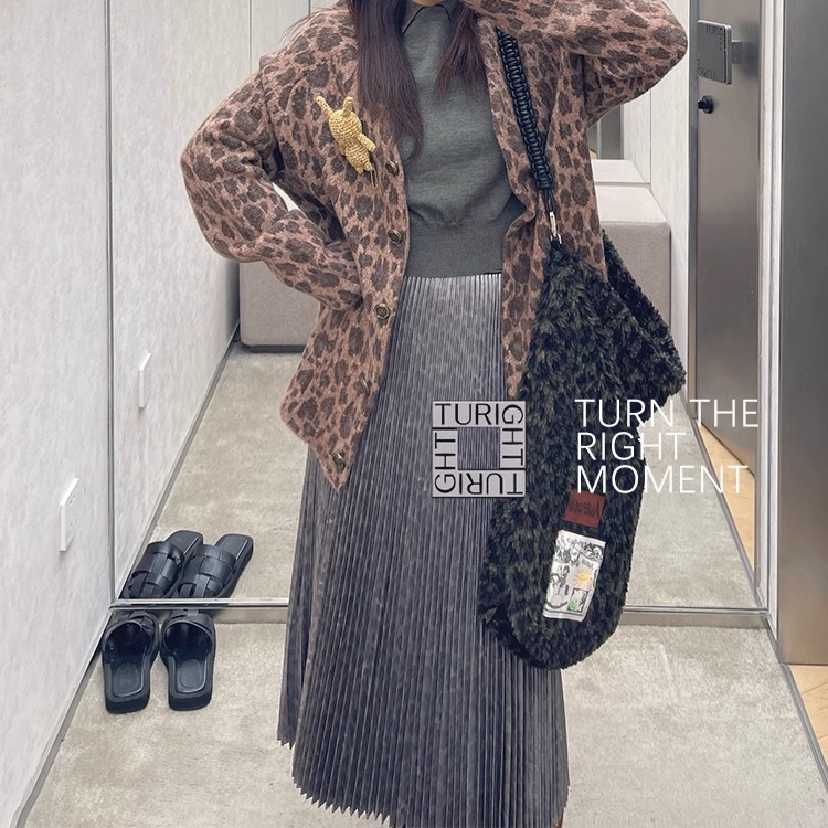 AUBRUINO 24AW设计师品牌 TURIGHT买手店 烫银豹纹百褶裙