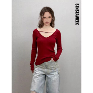 senseaweek 前后两穿金属串珠羊毛衫