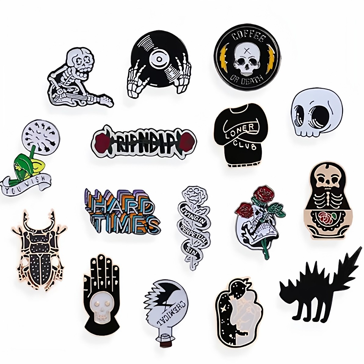 可爱小骷髅DJ光盘爱心手掌胸针新款时尚夹克衣个性微章牛仔裤别针