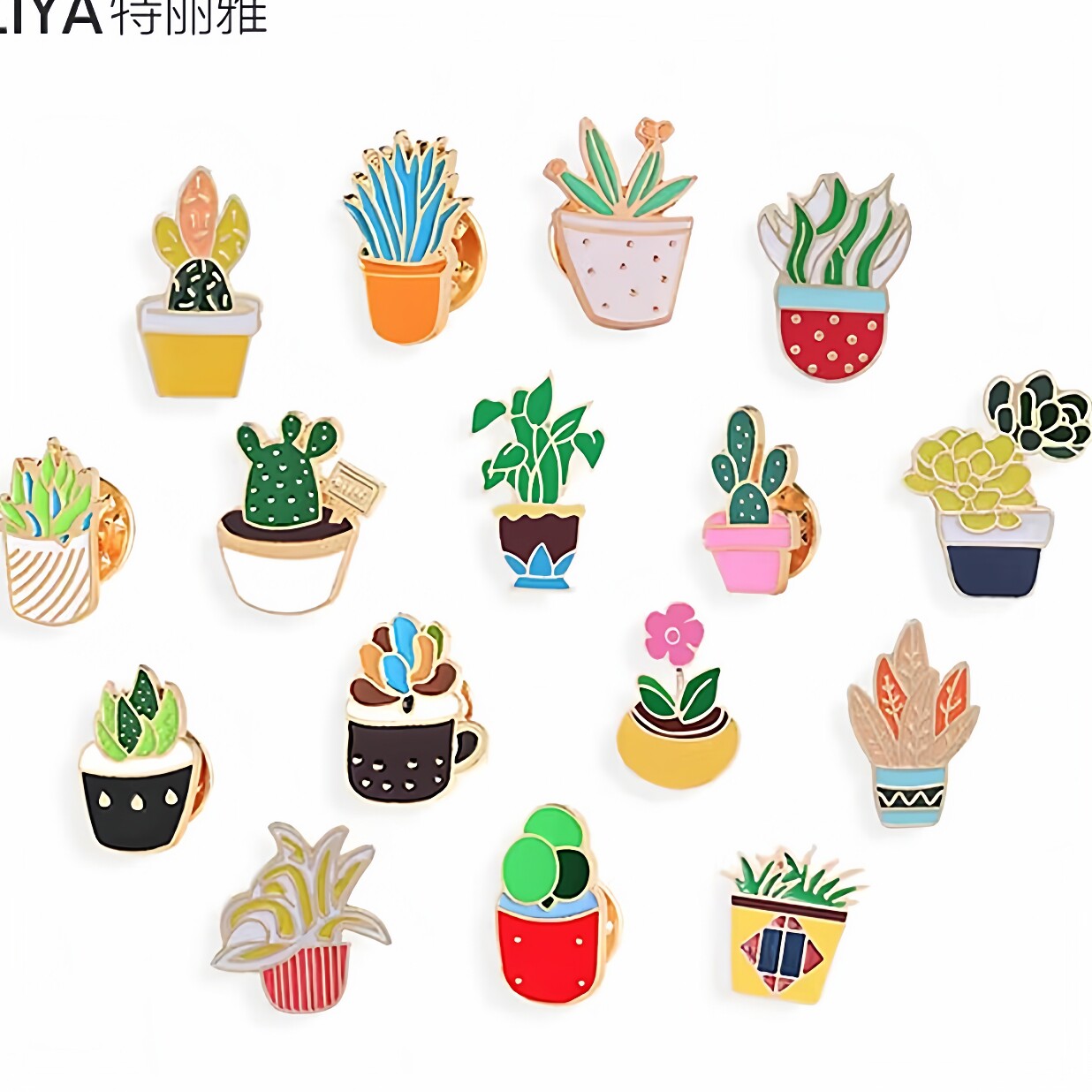 创意花卉胸针清新植物仙人掌滴油胸花小草花盆创意徽章装饰品别针